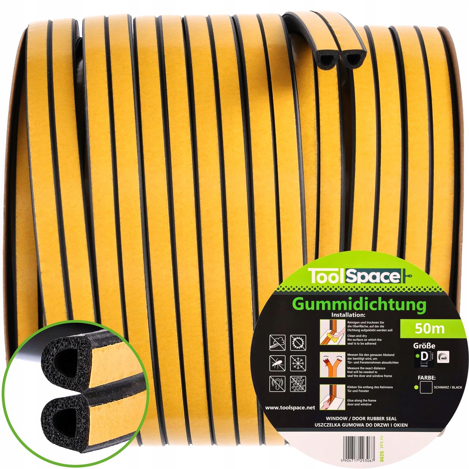 Těsnění Dveří Oken Garáž typ D 12x10 50 m Silné Velké Štěrbiny Černé