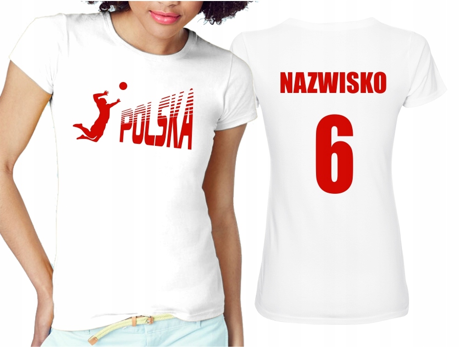 DAMSKA KOSZULKA KIBICA REPREZENTACJI + NAZWISKO NR PIŁKARSKA SIATKÓWKA
