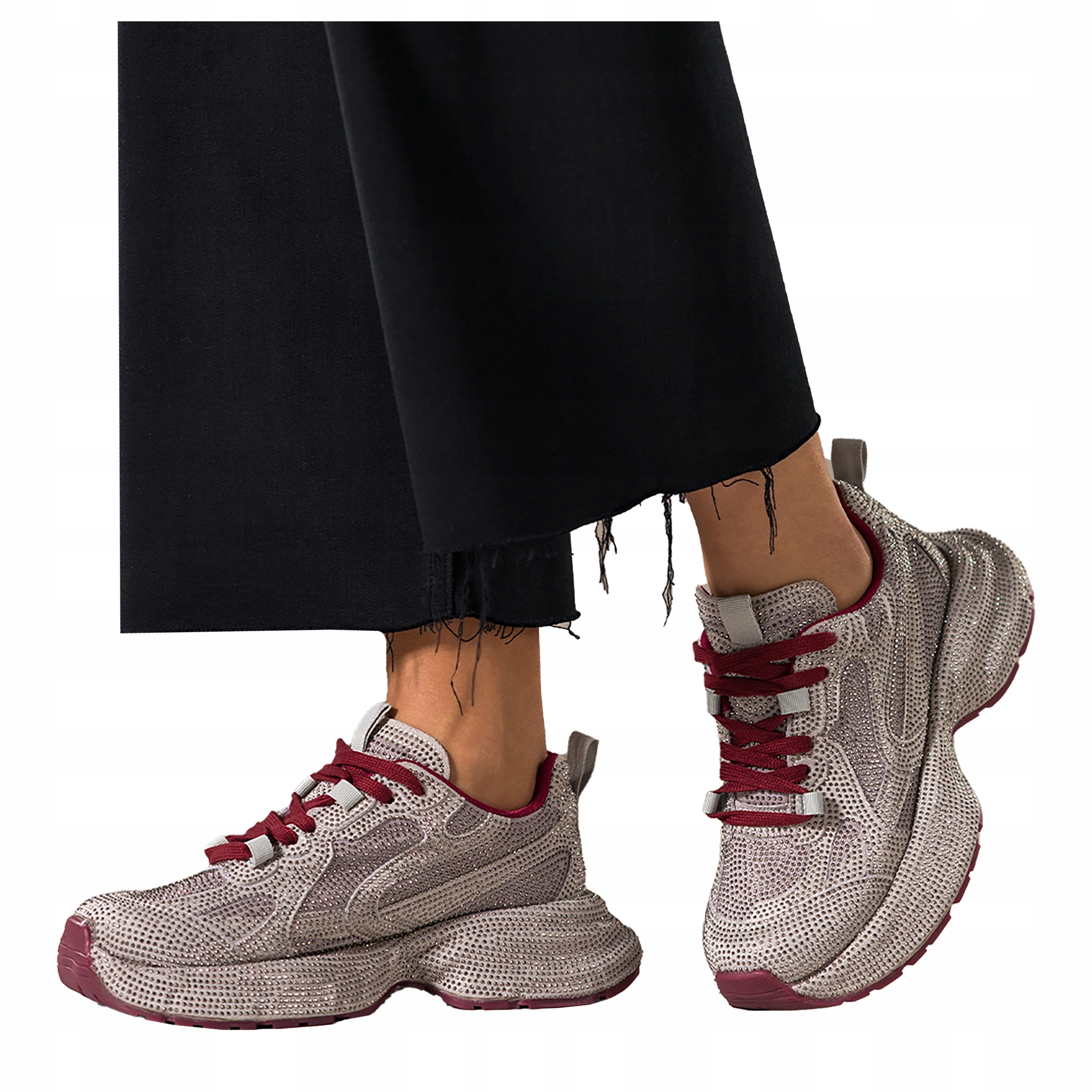 Sneakersy Šedé Dámské Lesklé Zirkony Šněrované Platforma Módní r 36