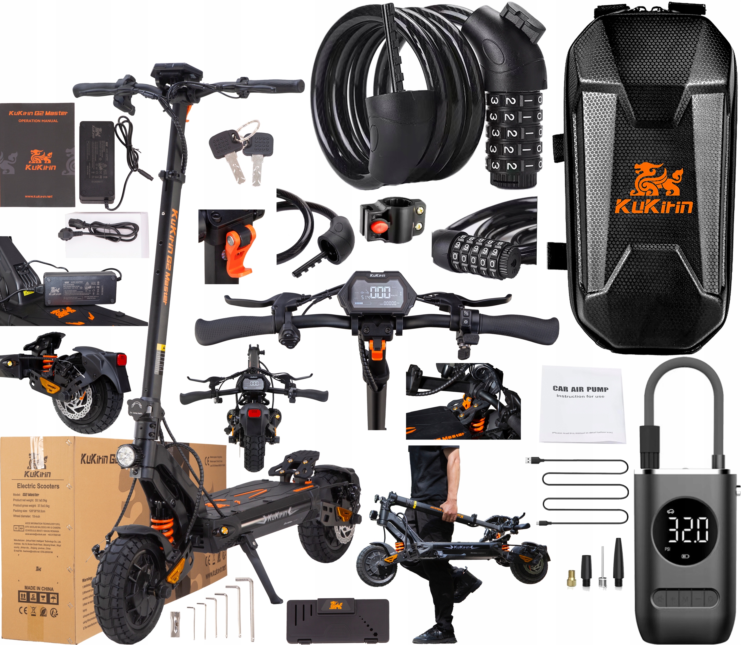 KuKirin G2 Master Terénní 2000W 60KM/H 52V 20,8AH 70KM 10" Ce +3 dárky,
