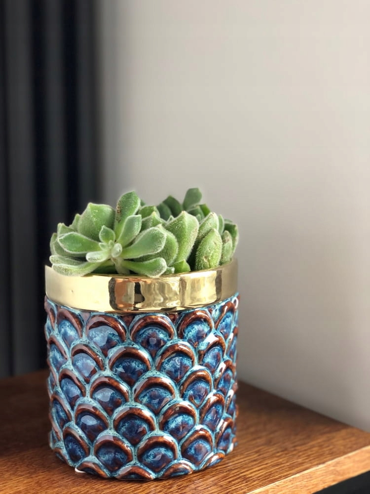 Osłonka Ceramiczna Doniczka Niebieska Złota 14 cm Kod producenta 09.134.14