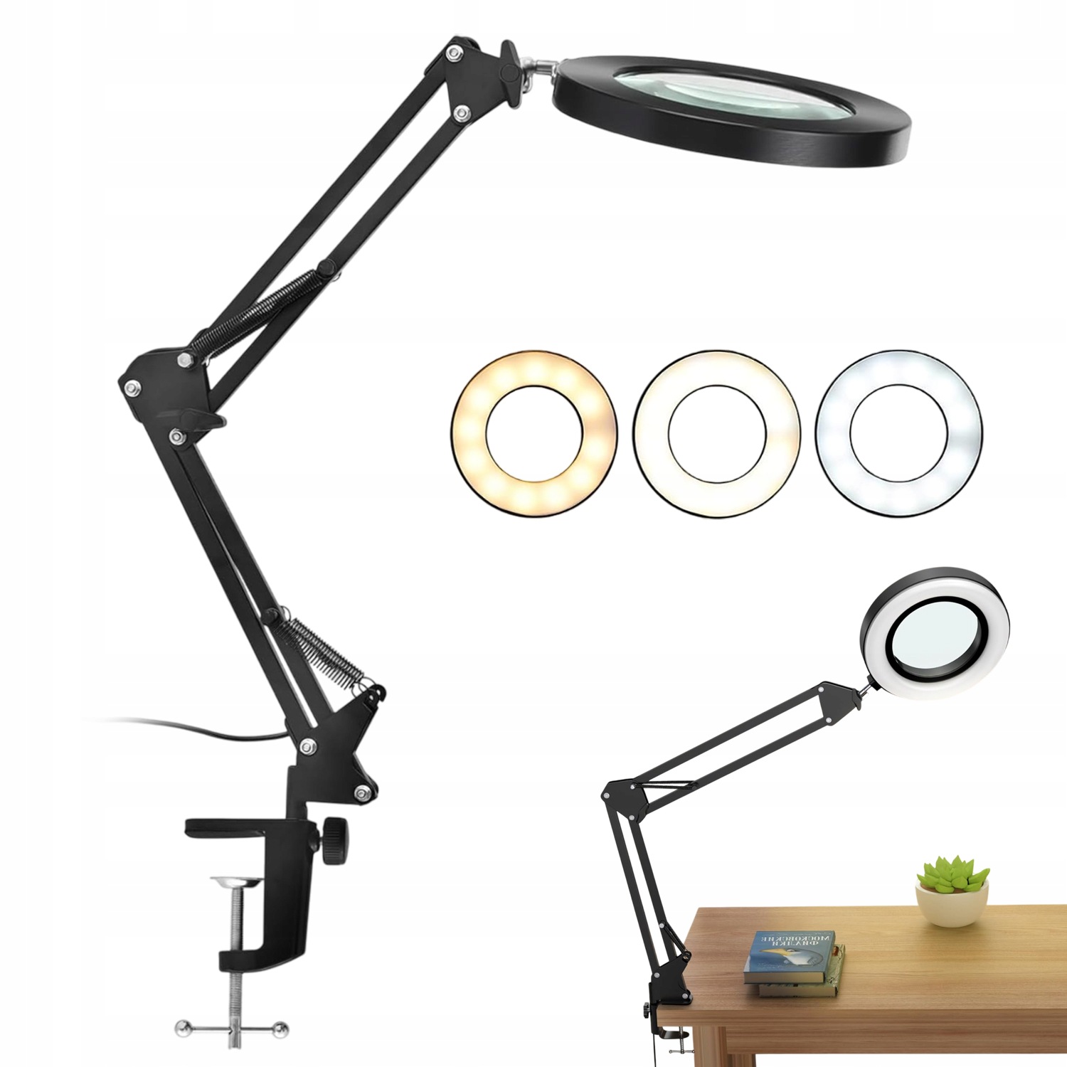 Led Kosmetická Lampa 72 Diod Lupa 10X Otočné Rameno 360 Klip Stůl Usb