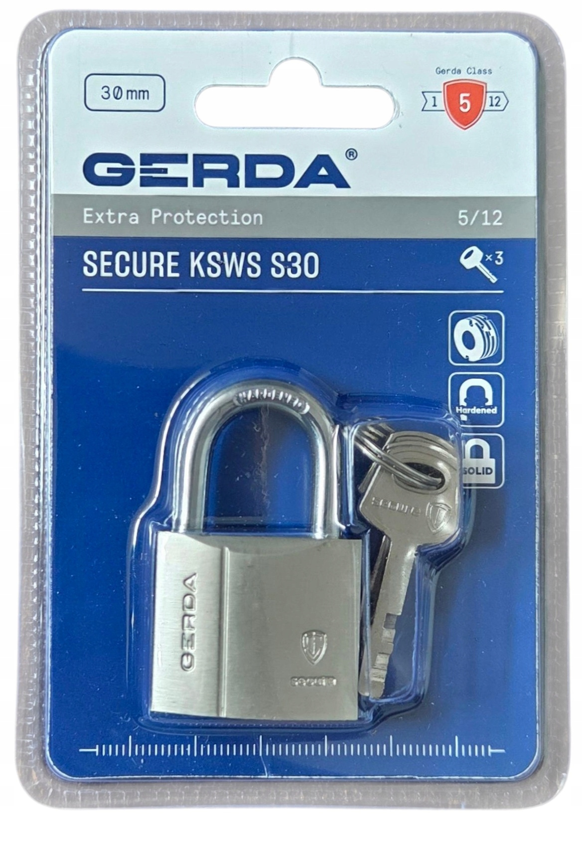 Kłódka Gerda Secure Wzmocniona 3klucze trwała odporna na zapylenie Ksws S30-Zdjęcie-0