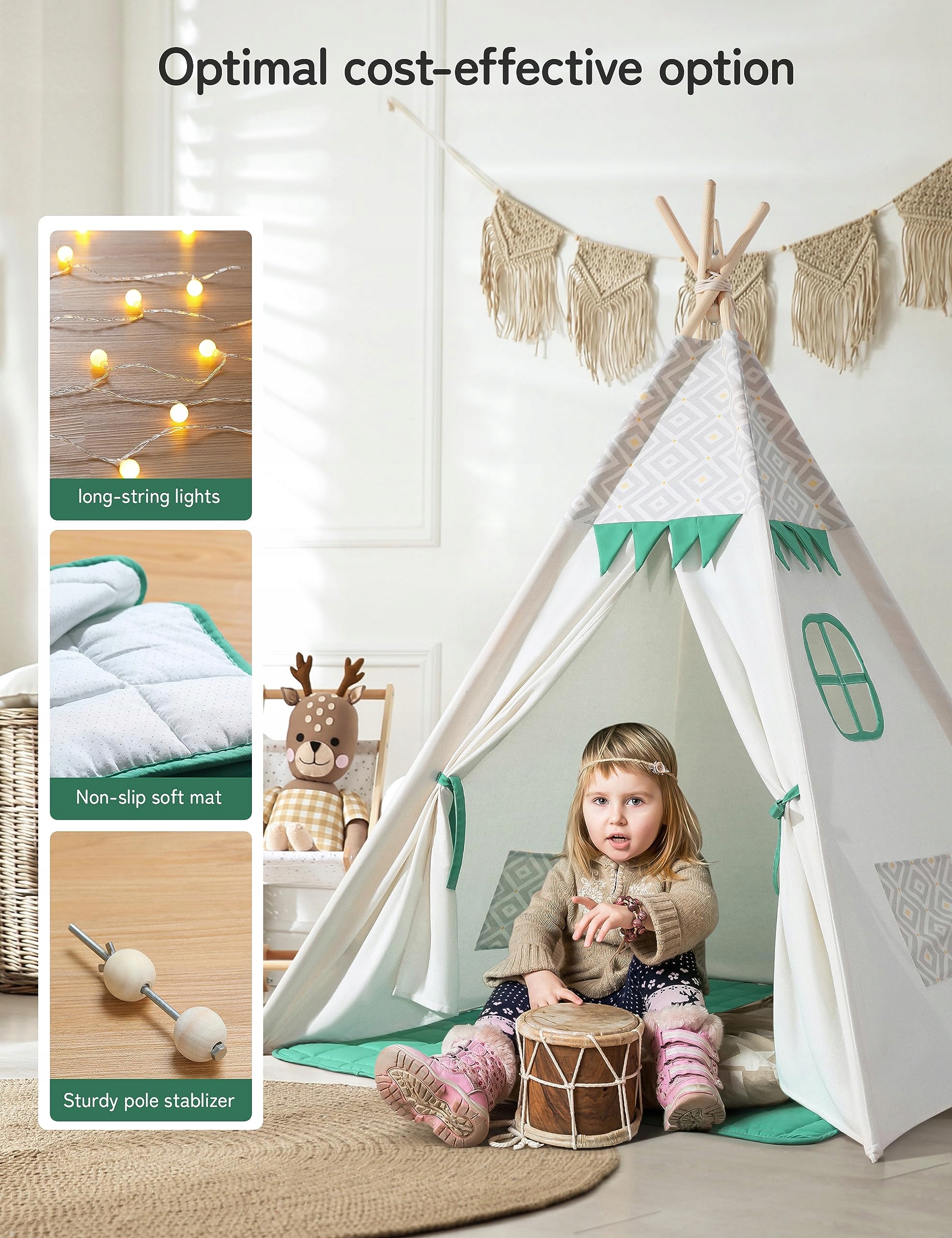 BESREY Namiot Tipi Dla Dzieci Zielony - Pokój Dziecięcy — miniatura 3