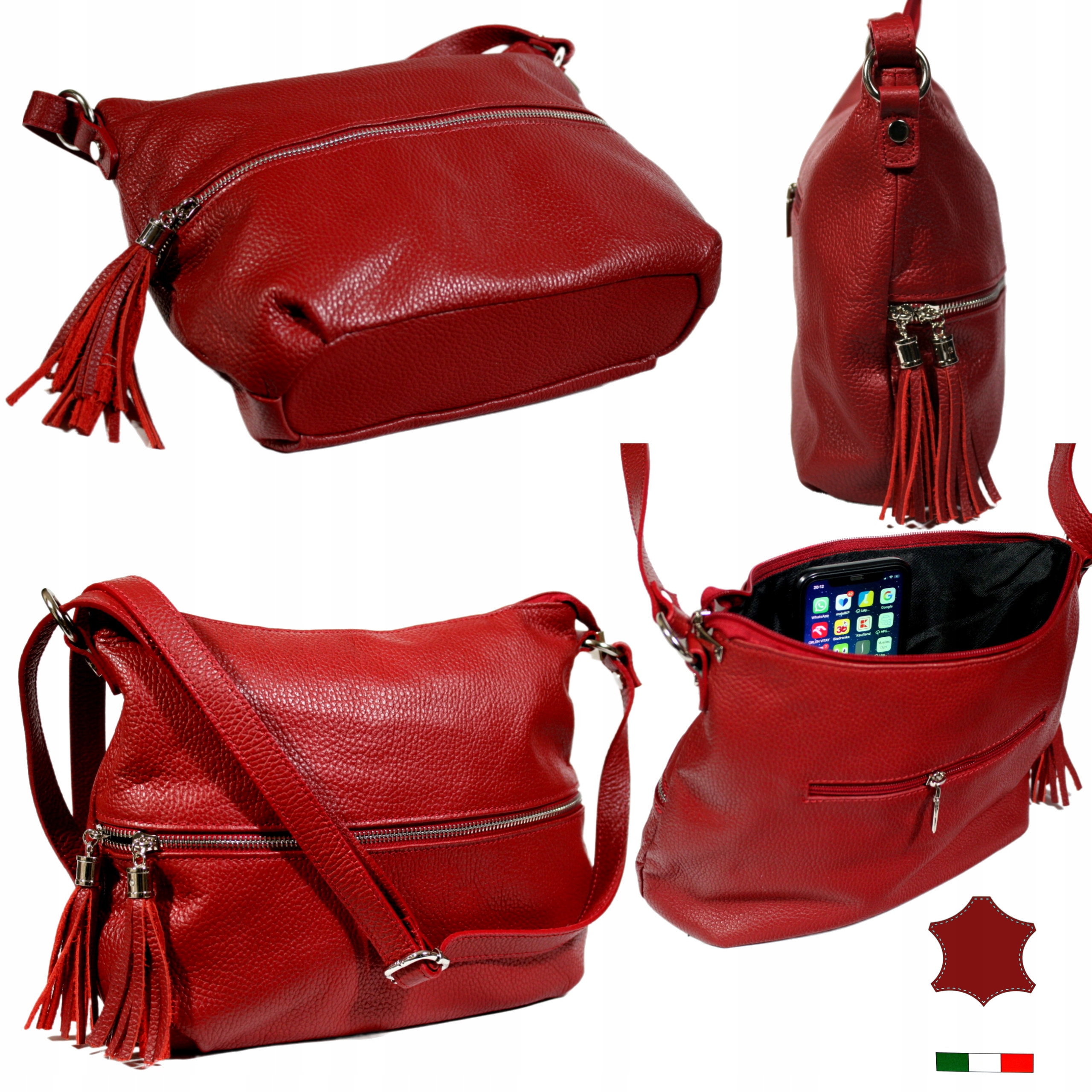 Kožená kabelka italská bordó velká shoper kabelka přes rameno