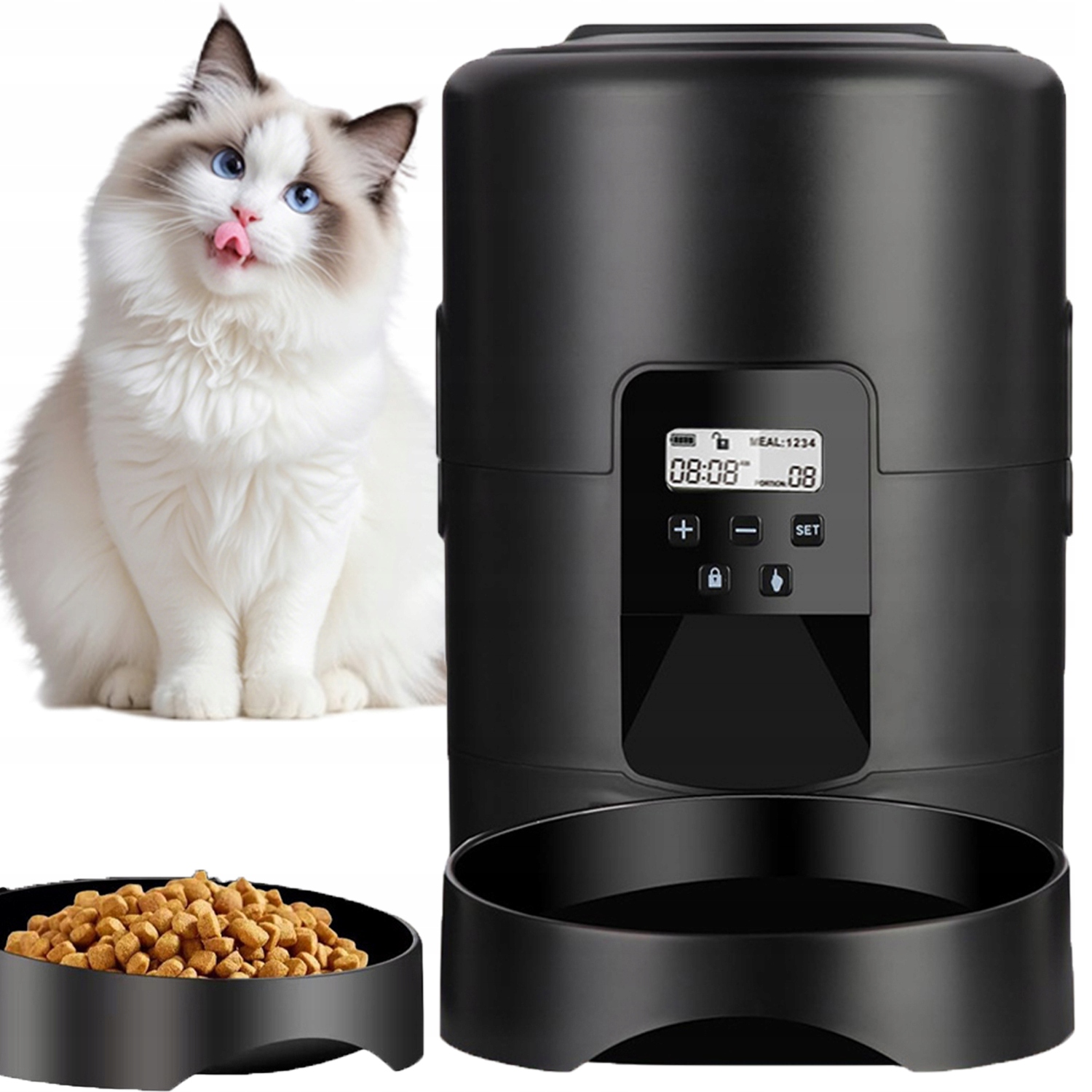 Levně Nádoba Na Krmivo Pro Zvířata Automatická 2 L Napájení Přes Usb A Baterie Černá