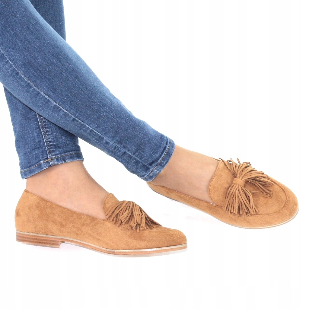 

Zamszowe Mokasyny Damskie Płaskie Buty Z Frędzlami