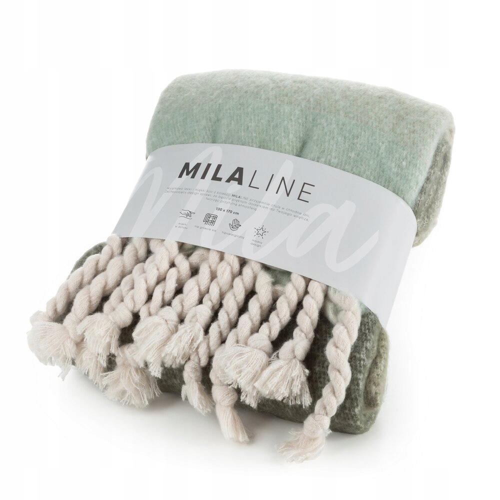 Deka Moher 130x170 Eurofirany zelená krémová s ozdobnými střapci