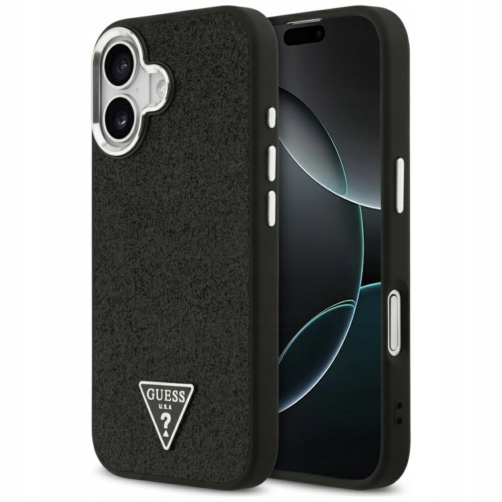 Pouzdro Guess Glitter Triangle Logo MagSafe pro iPhone 17, černé