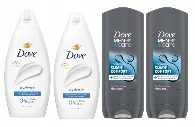 2 x Dove żel pod prysznic Hydrate 450ml 2 x Dove Men Clean Comfort 400ml