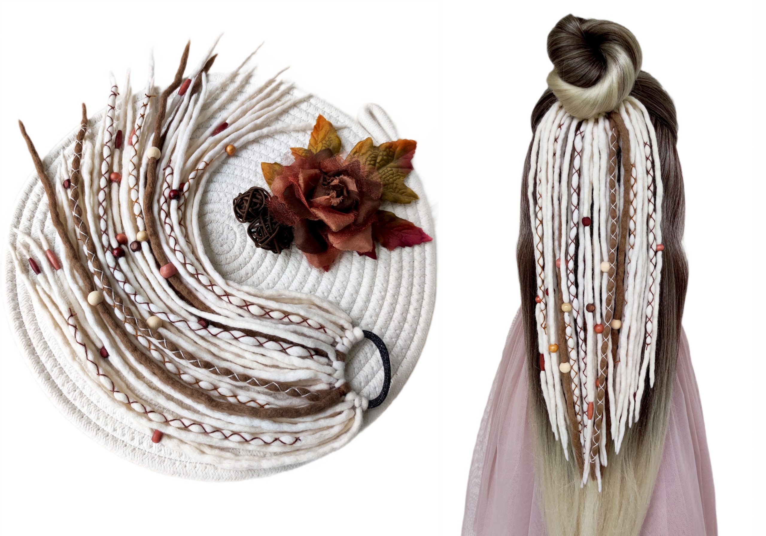 Vlněné pastelky na gumičce, Poník na gumičce, bílá hnědá, Přírodní Aura