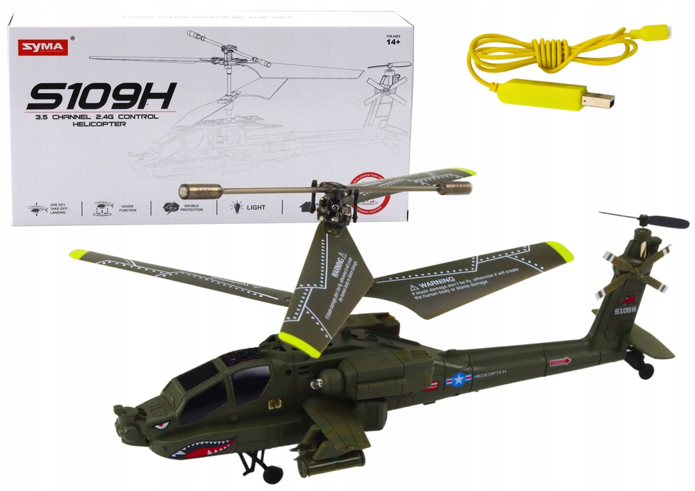 Helikopter Militarny Apache Zdalnie Sterowany Rc Syma S109H Khaki