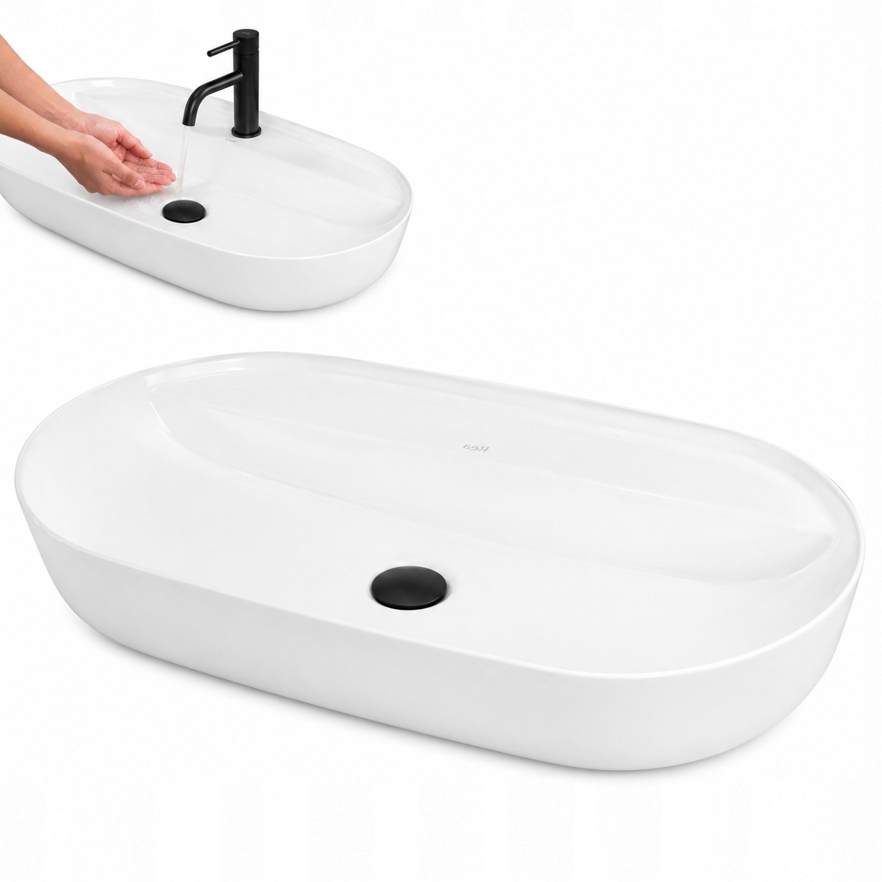 Umyvadlo na desku Aura Oválná keramika Bílá s otvorem 81x41 cm Rea