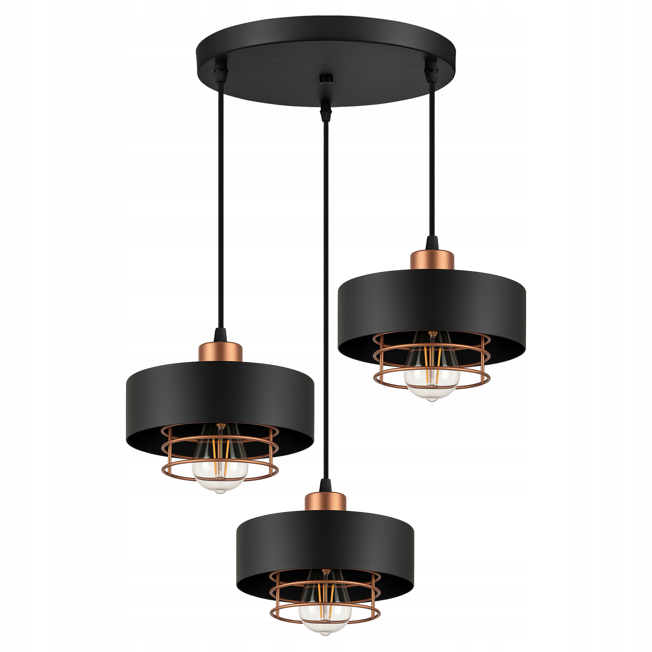 Lampa Sufitowa Wisząca Led Żyrandol Plafon Loft Czarna Regulowana 3xE27