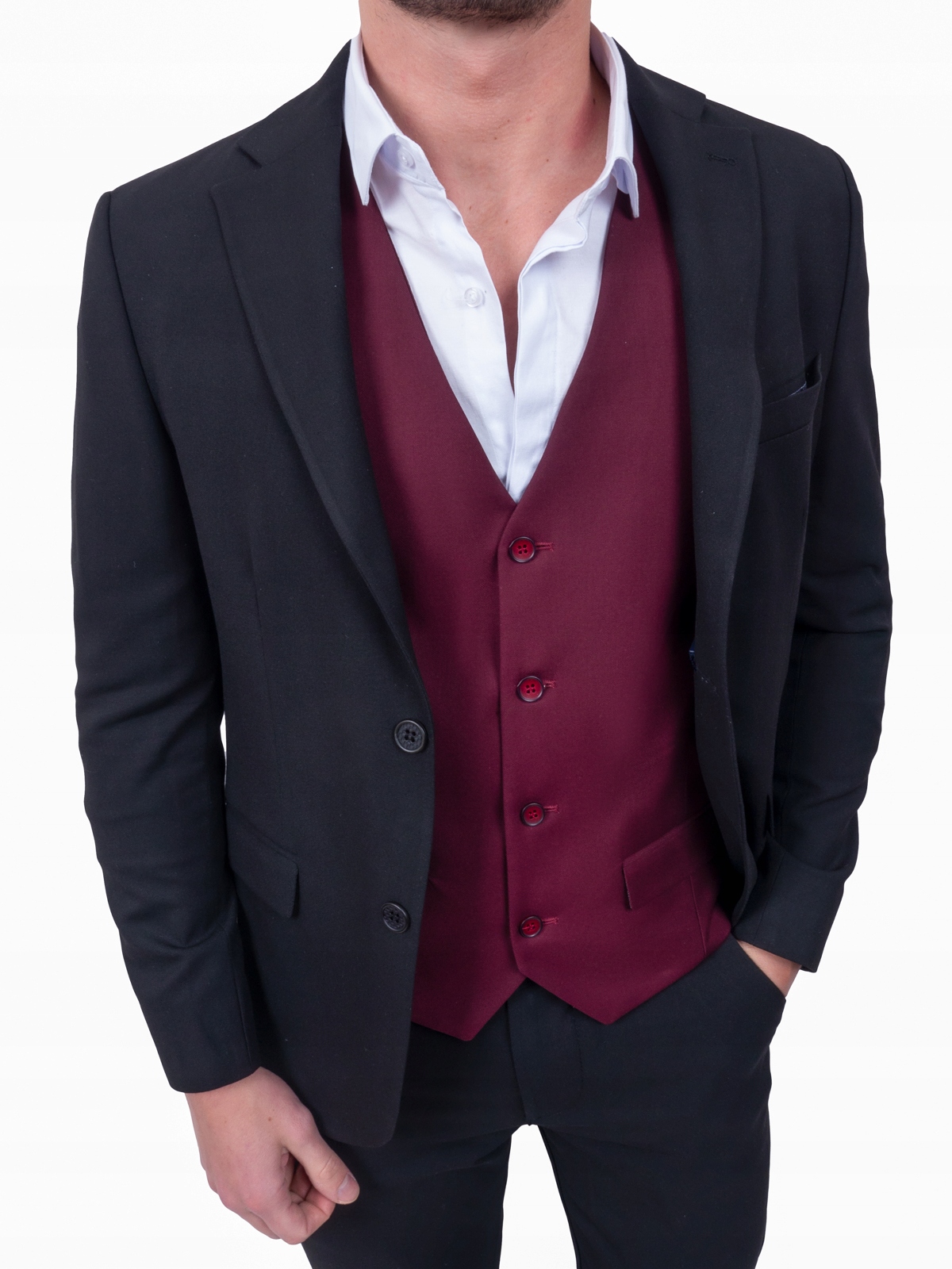 KAMIZELKA MĘSKA ELEGANCKA WIZYTOWA BORDOWA 48 pl Rozmiar 48
