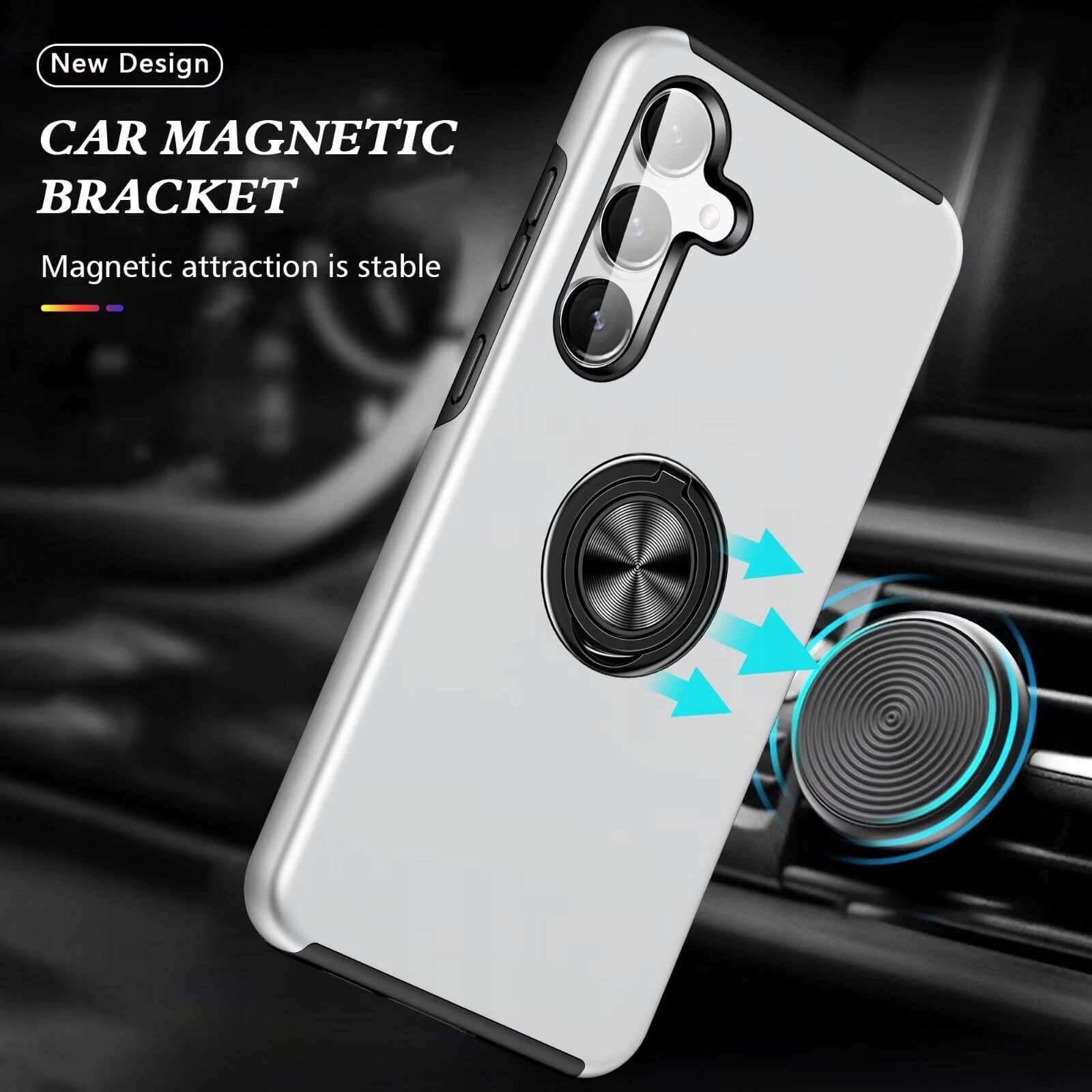 YANJIEER ESONG Etui Samsung Galaxy S24 Z Ringiem Ochronne Srebrne — miniatura 3
