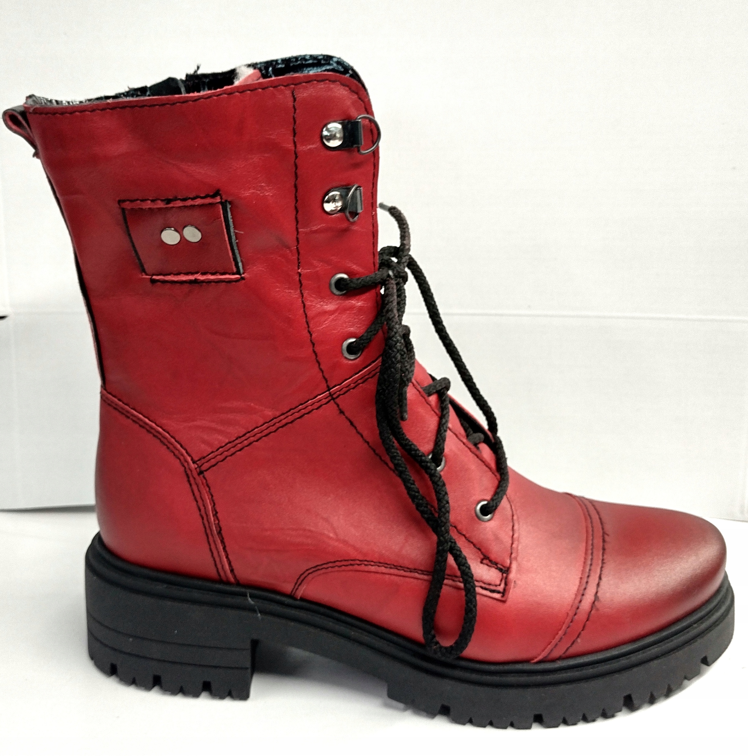 K-3285 SZNUROWANE TRZEWIKI OFICERKI GLANY SKÓRA Rodzaj obcasa płaski obcas