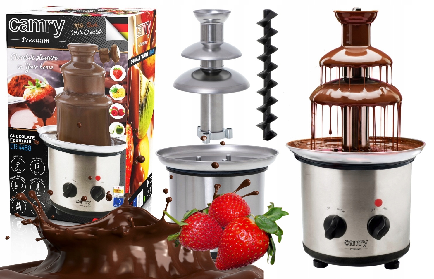 Fontána na čokoládu Fondue 3 úrovně 650 ml 320 W Silná stříbrná