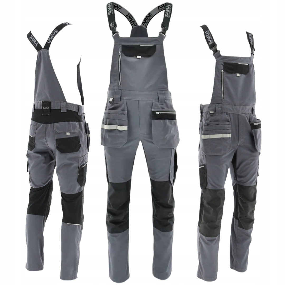 Spodnie Robocze Ogrodniczki Męskie Monterskie Mocne Szare 54