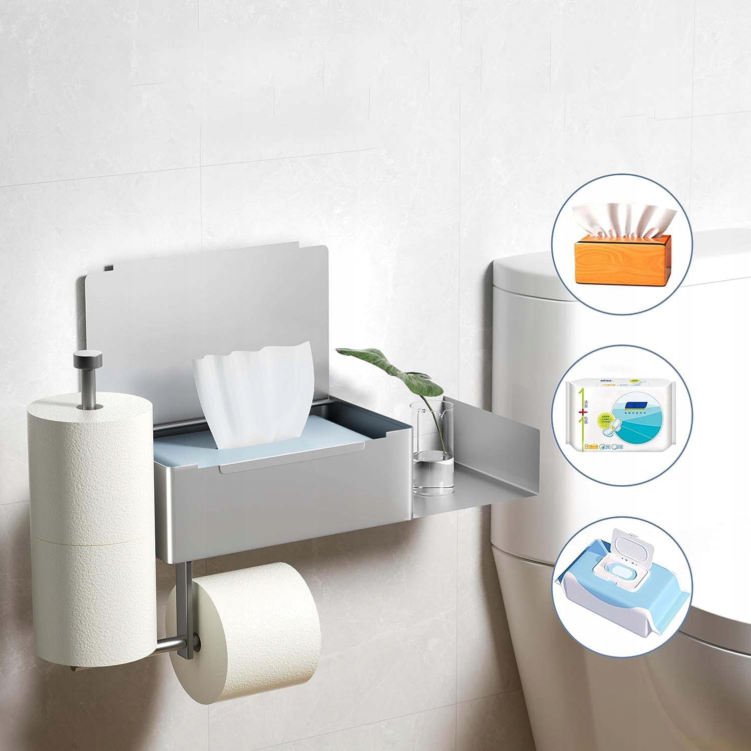 UCHWYT NA PAPIER TOALETOWY BEZ WIERCENIA STALOWY SAMOPRZYLEPNA SREBRNY Przeznaczenie na papier