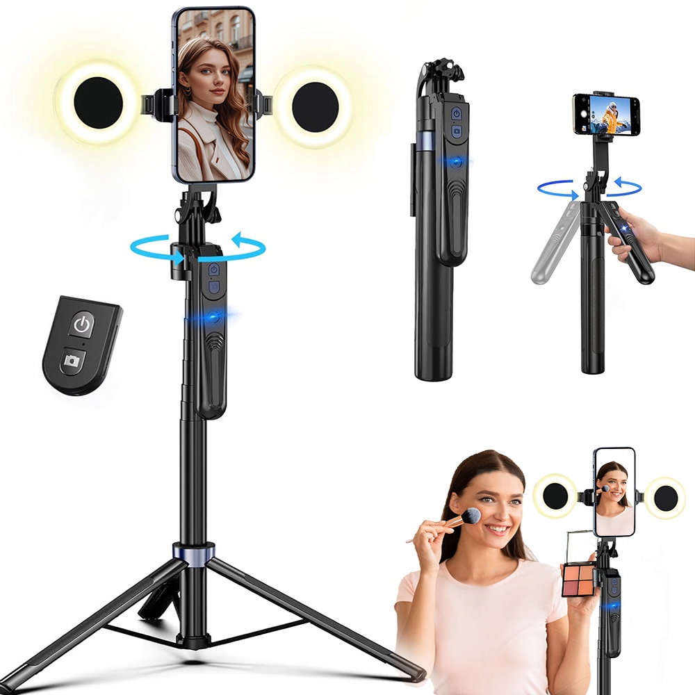 Selfie Tyč Pro 2 Led Dálkové Ovládání Škálovatelná 33'' Přenosná