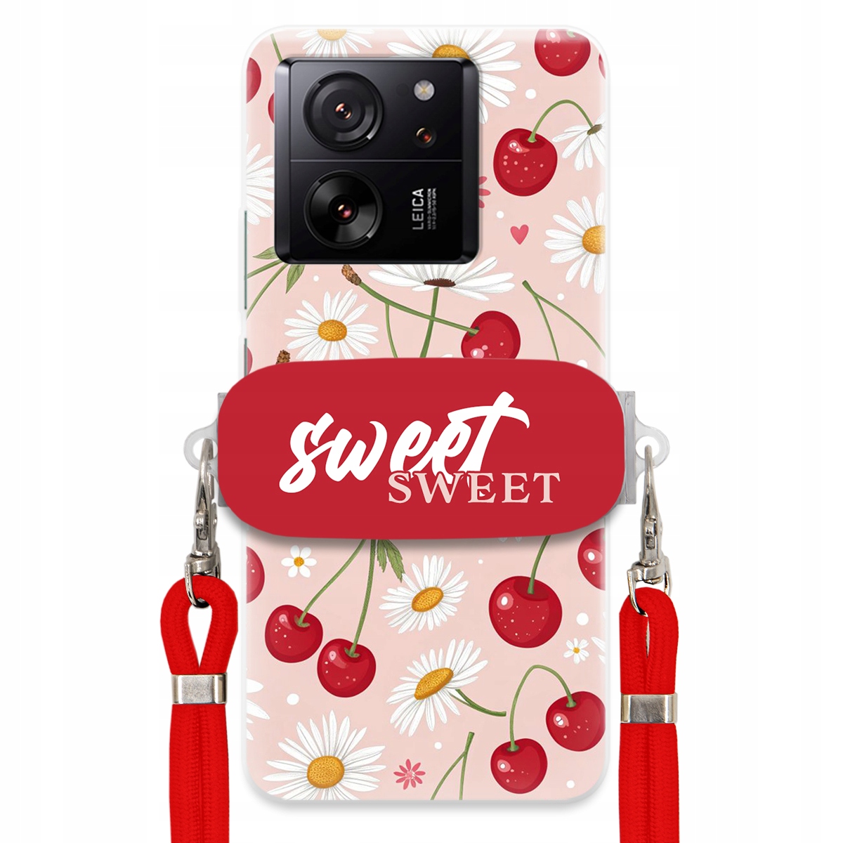 Pouzdro pro Xiaomi 13T Červené vodítko držák Sweet Sweet Višeň a sedmikráska