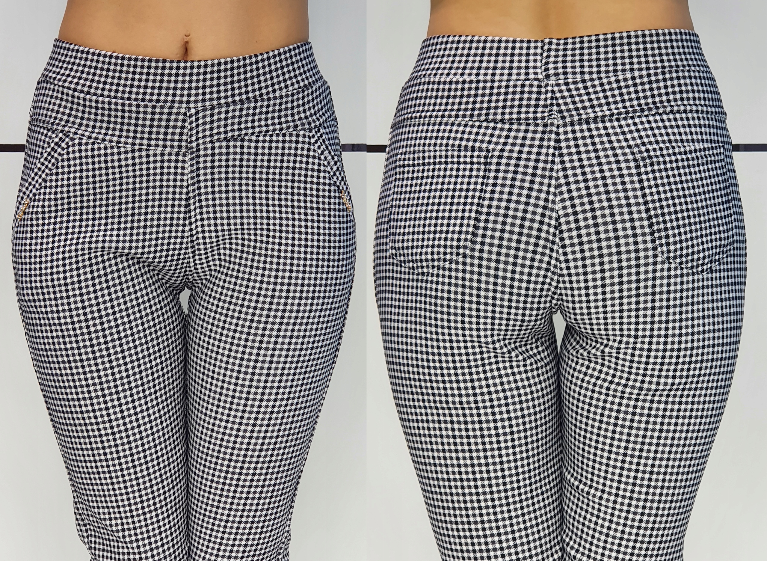 Cygaretki damskie w drobną kratkę, różne kolory, elastyczne XXL_44 Fason cygaretki