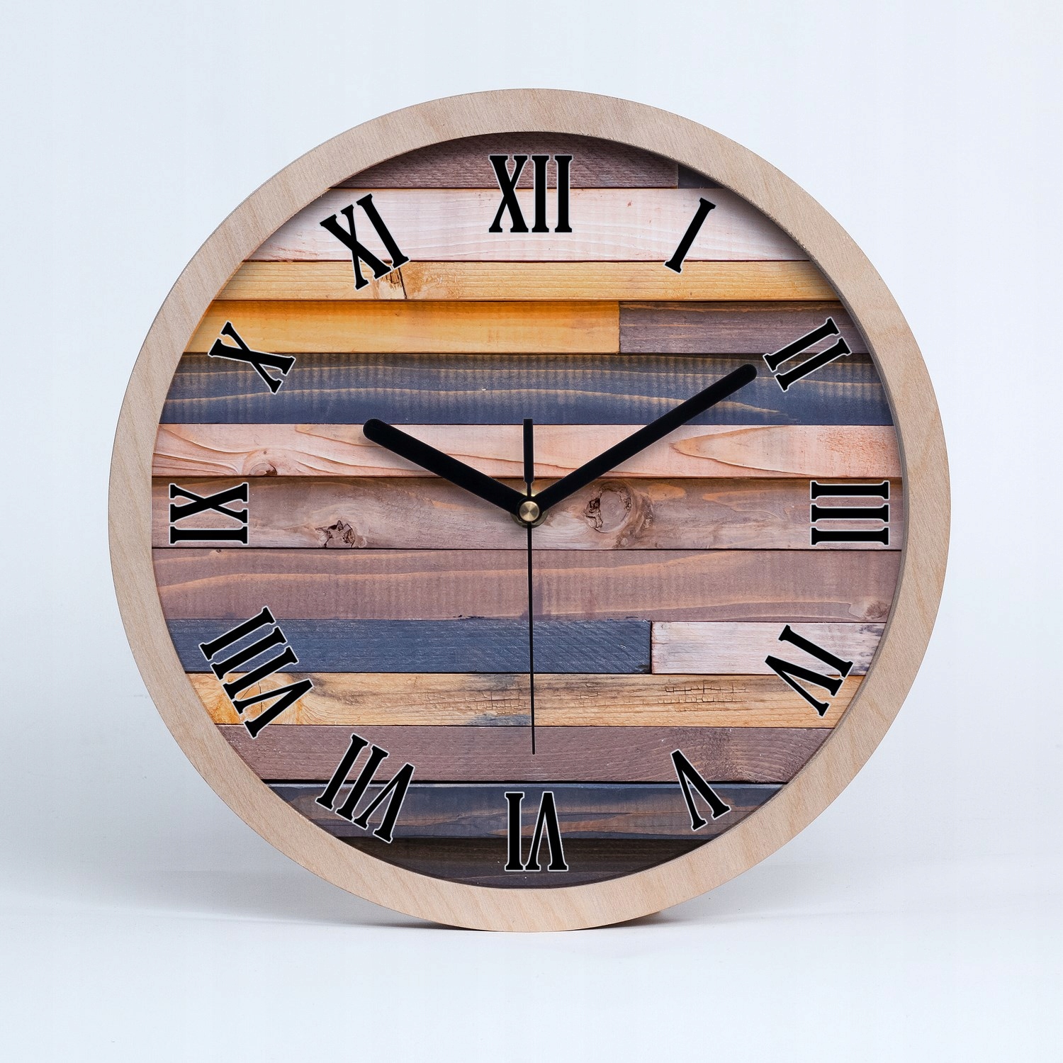 Dřevěné hodiny na zeď, dřevěná stěna, průměr 30 cm