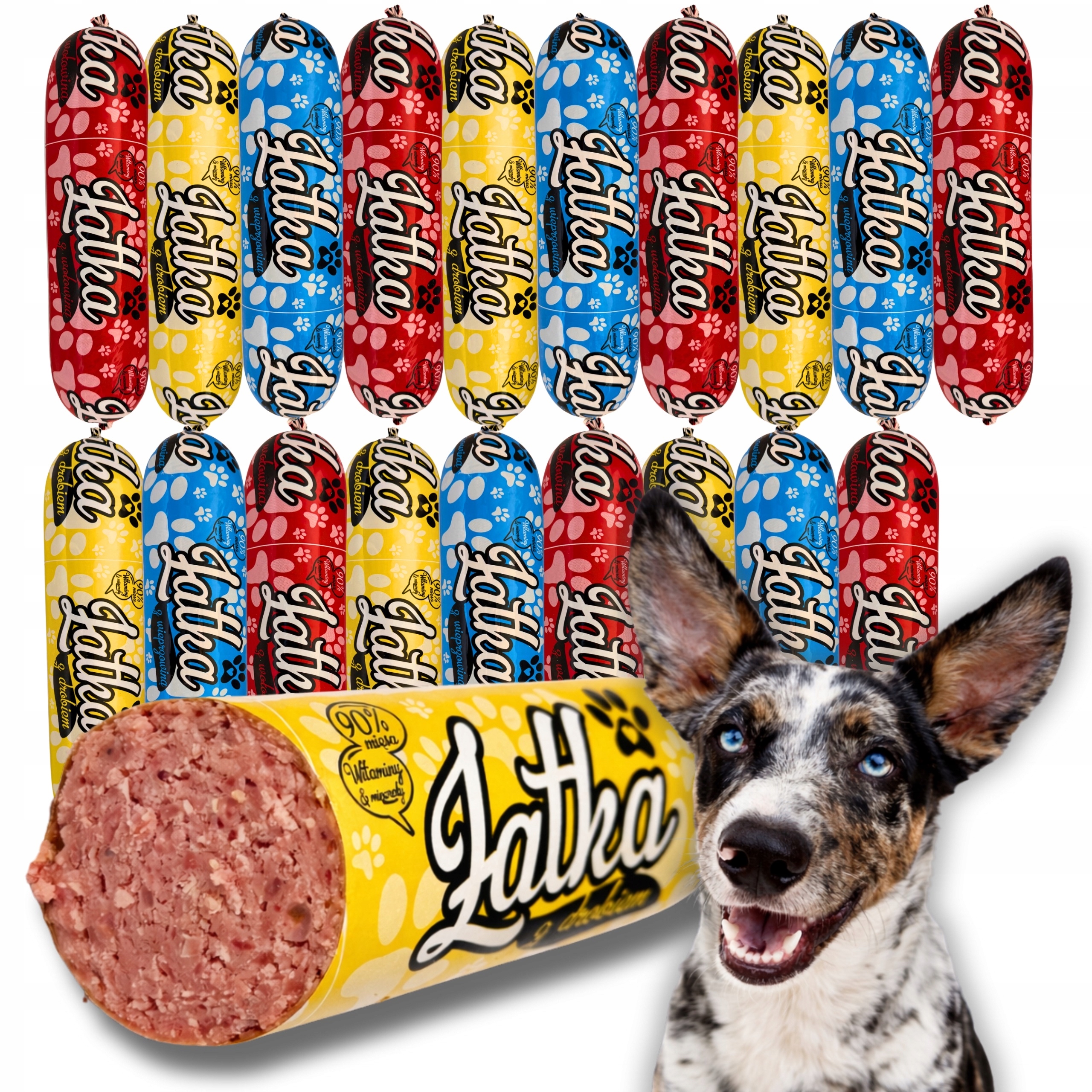 19ks x 1kg. Krmivo mokré pro psa tyčinka Latka mix chutí 90 % masa Dárek