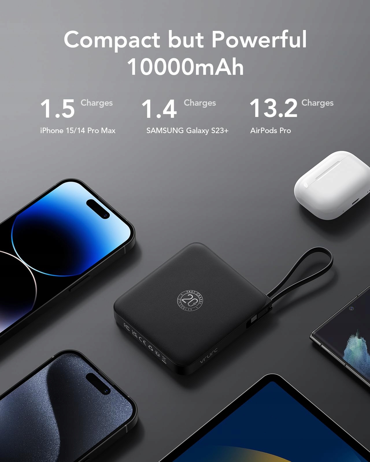 VRURC 10000mAh Power Bank USB C Szybkie Ładowanie dla iPhone Samsung — miniatura 5