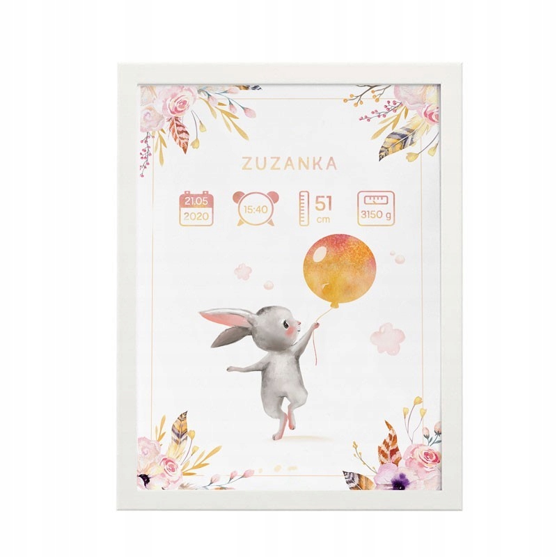 

Metryczka W Ramie A4 Z Imieniem Króliczek Balon