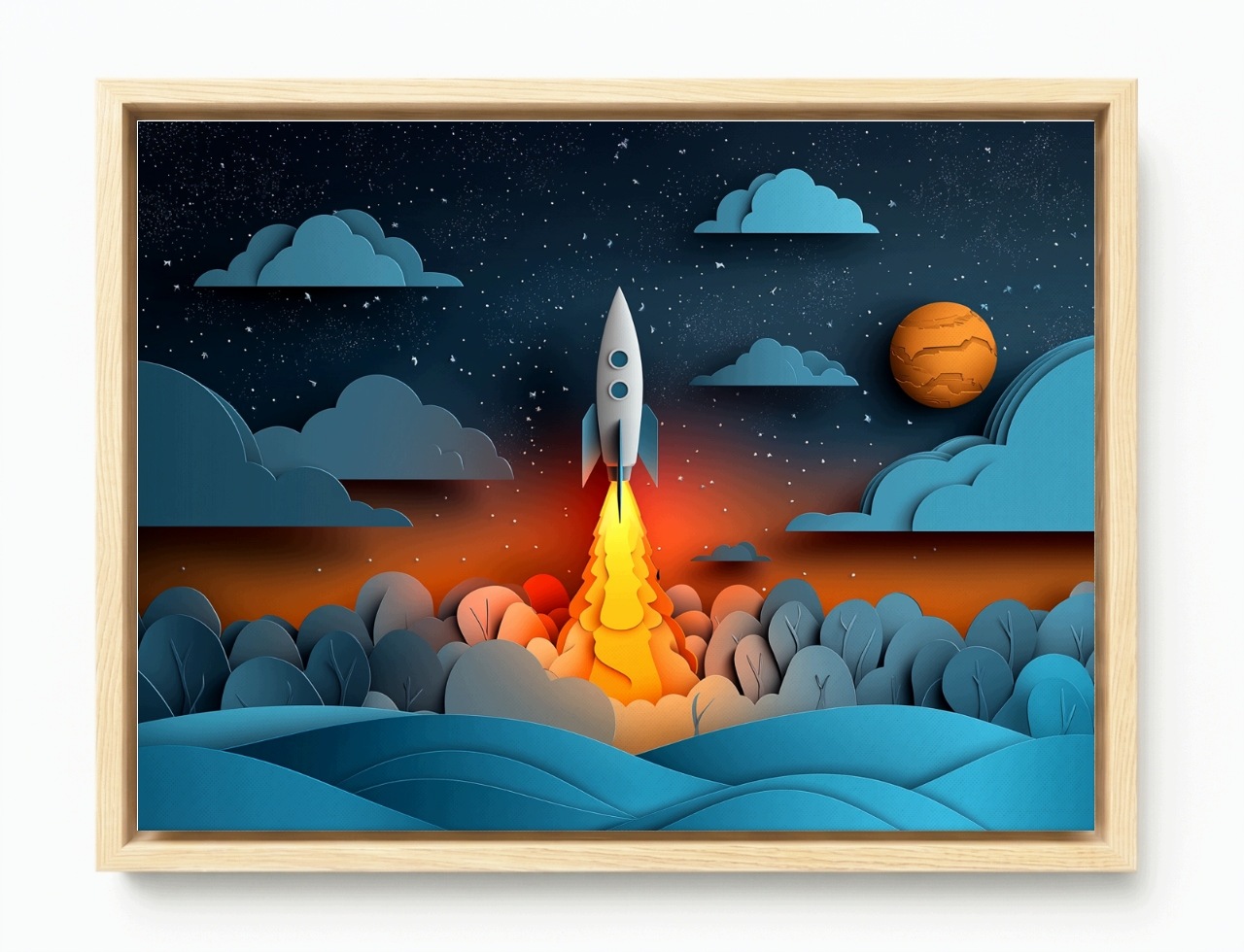 Obraz Rám Americký Box Raketa Start Vesmír Planety Papírové Umění 3D 100x75