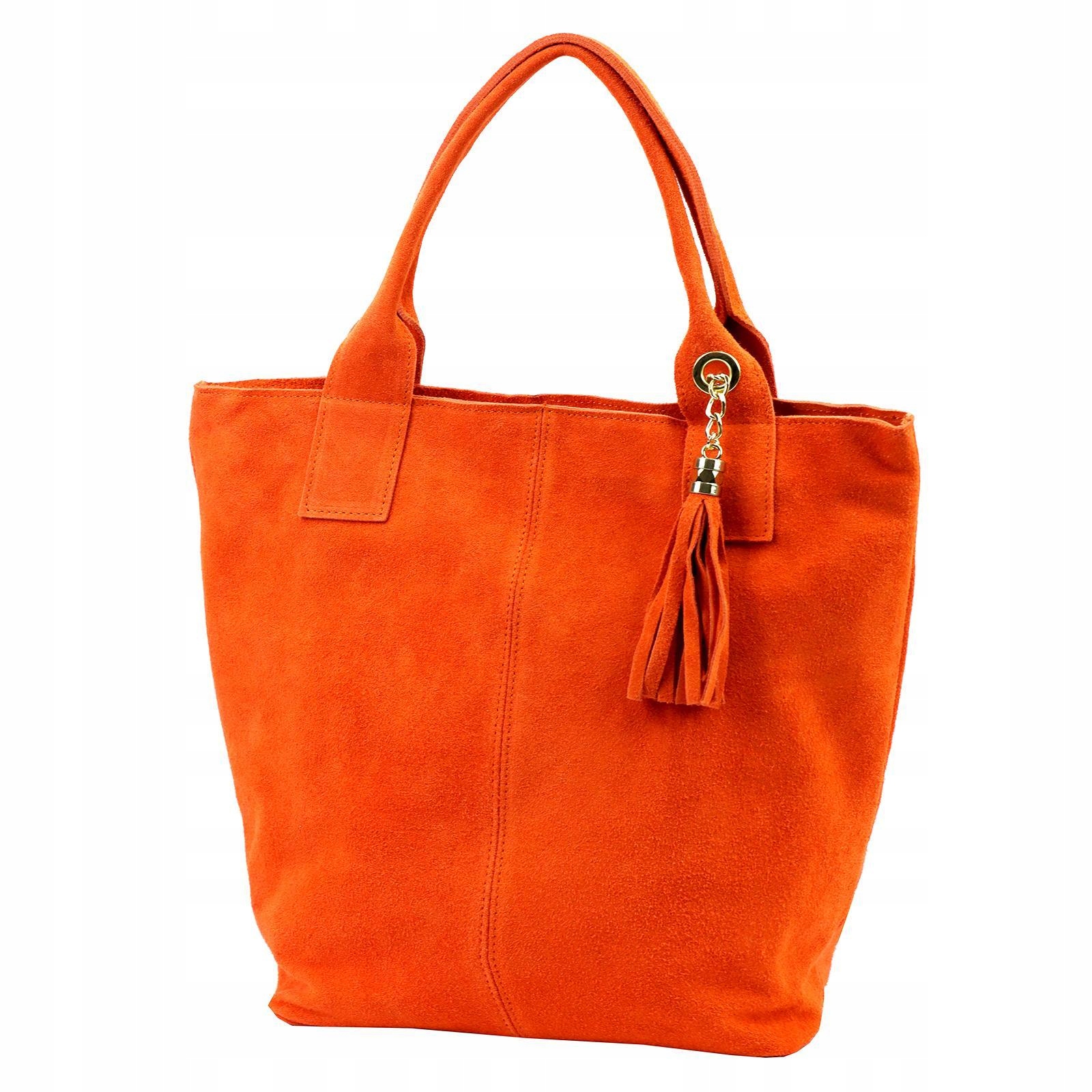 Torebka skórzana zamszowa shopper torba miękka A4 Luka pomarańczowy