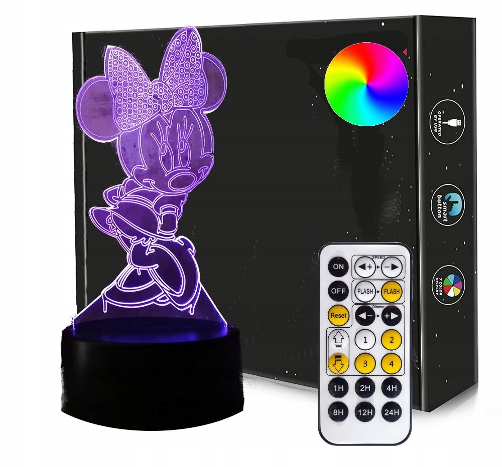 

Lampka Nocna 3D Led Myszka Miki Minnie Usb Pilot