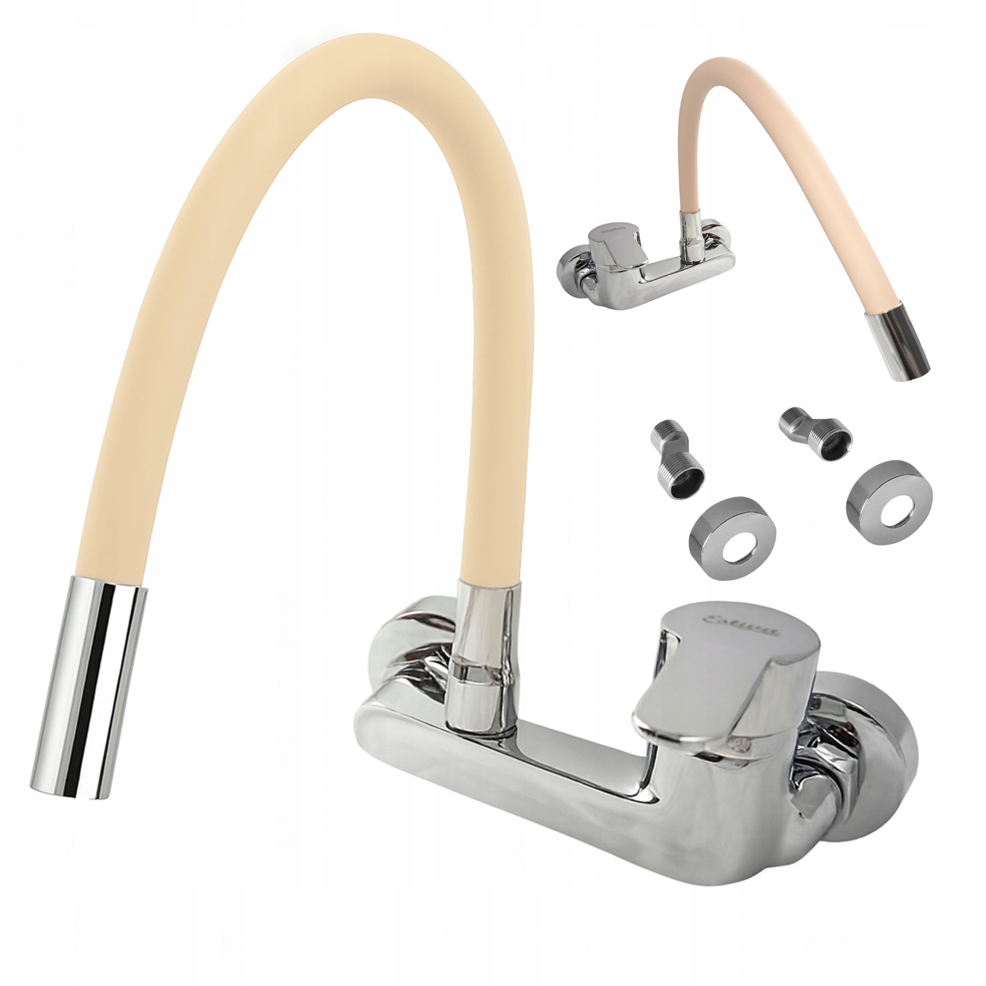 Bateria Ścienna Kuchenna Beżowa Elastyczna Kran Z Wylewka Elastyczna Tyria