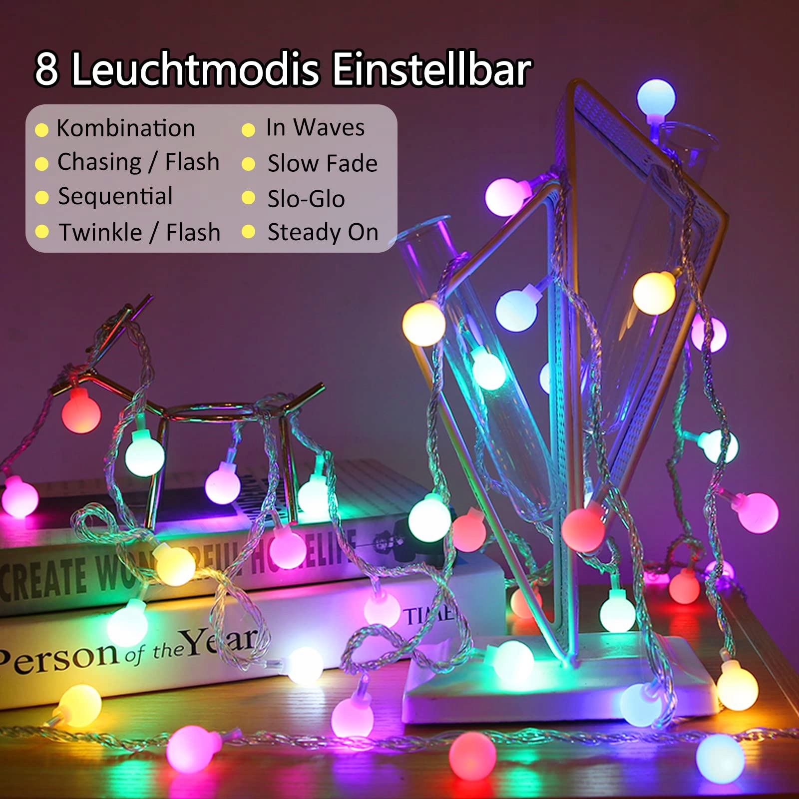 Łańcuch Świetlny LED 12M Na Baterie USB Balkon Ogród Wesele Impreza — miniatura 4