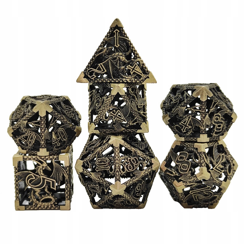 NIEUGIĘTA SIŁA ZESTAW 7 METALOWYCH KOŚCI KOSTEK RPG Kolor brązowy