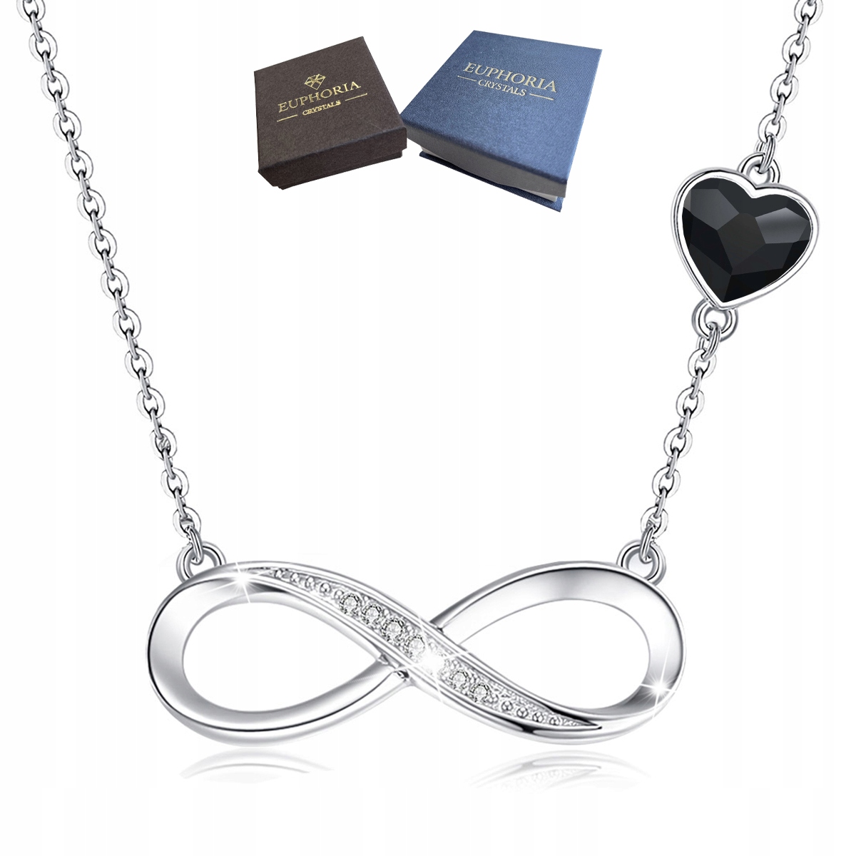 Náhrdelník se zirkony Stříbro 925 se srdcem Dárek k výročí Černého srdce