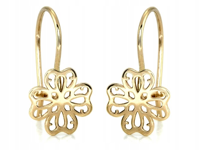 Náušnice Zlaté 585 ažurová čtyřlístek spona na bižuterii 0,60 g pro ženu