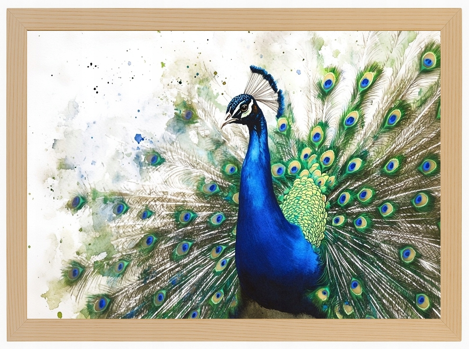 Plakát Rámeček Dřevo Akvarel Příroda Portrét Pták Páv Elegance 100x70