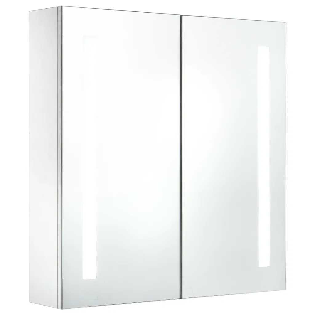 Bílá skříňka se zrcadlem a Led 60x14x62 cm, 3 police, stříbrné detaily