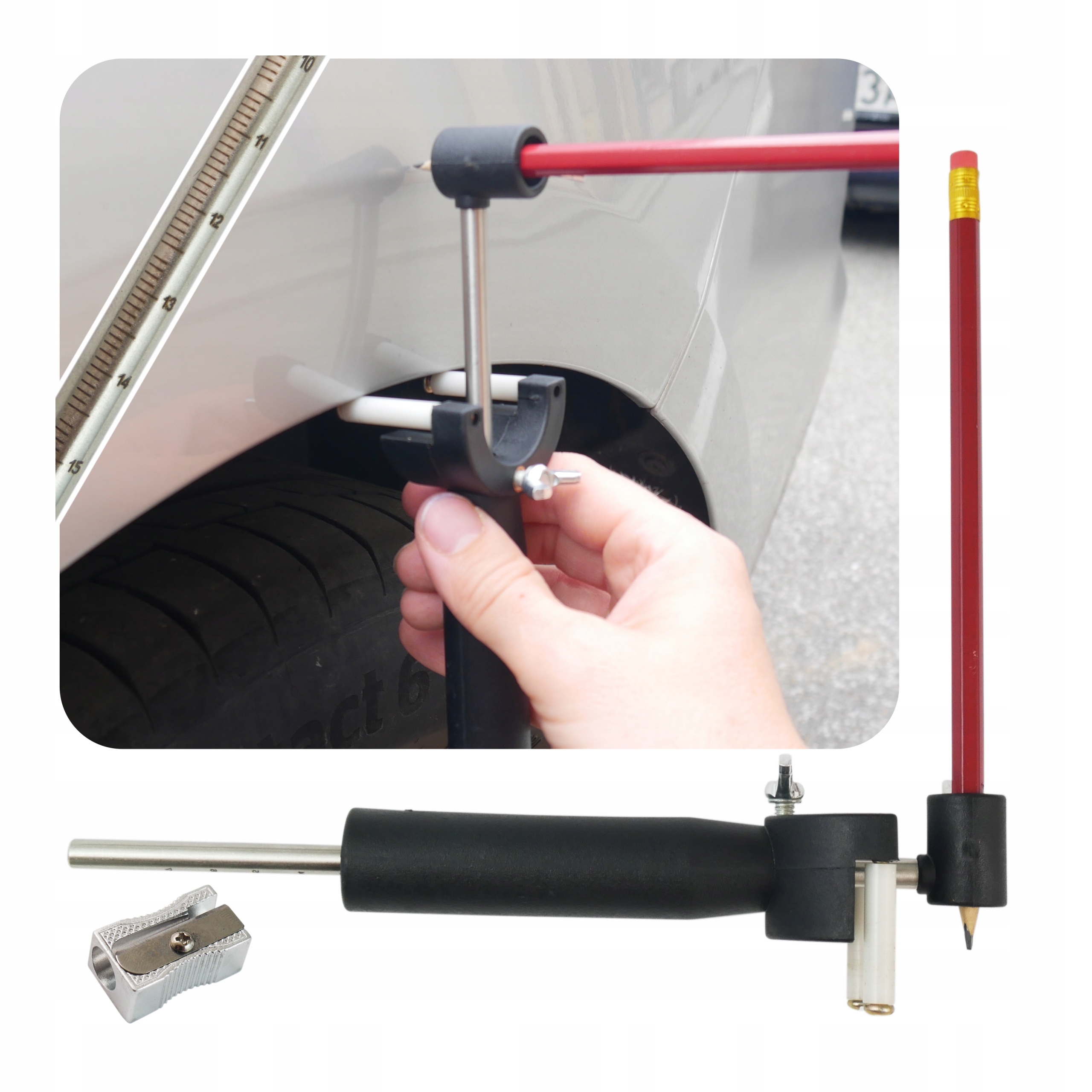 Cyrkiel do odwzorowania obrysów nadkoli półkoli rantów karoserii