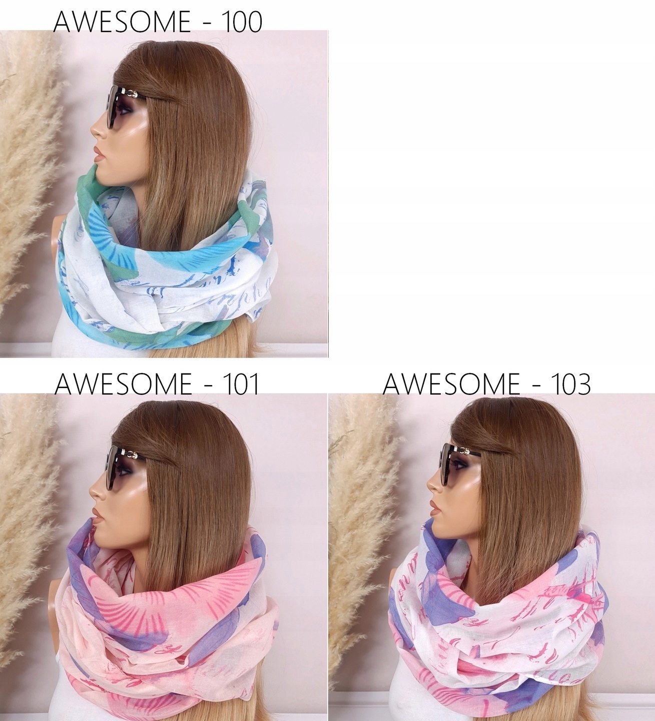 Duży KOMIN Szal WIOSENNY apaszka szalik - DUŻO KOLORÓW i WZORÓW Szerokość produktu 70 cm