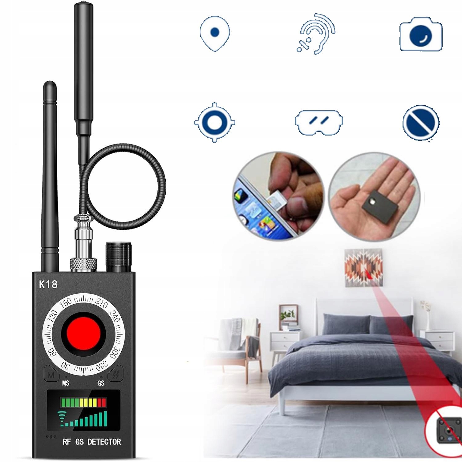 Wykrywacz podsłuchów i kamer GSM GPS ukrytych lokalizatorów detektor WiFi