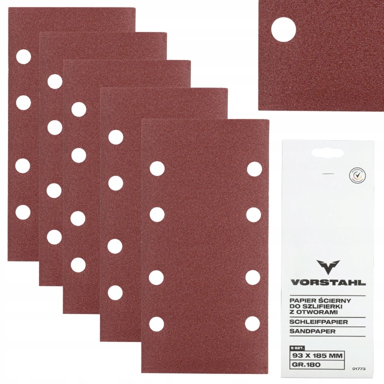 Papier Ścierny Prostokątny z Rzepem P150 93x185 do Szlifierki 5szt Vorstahl