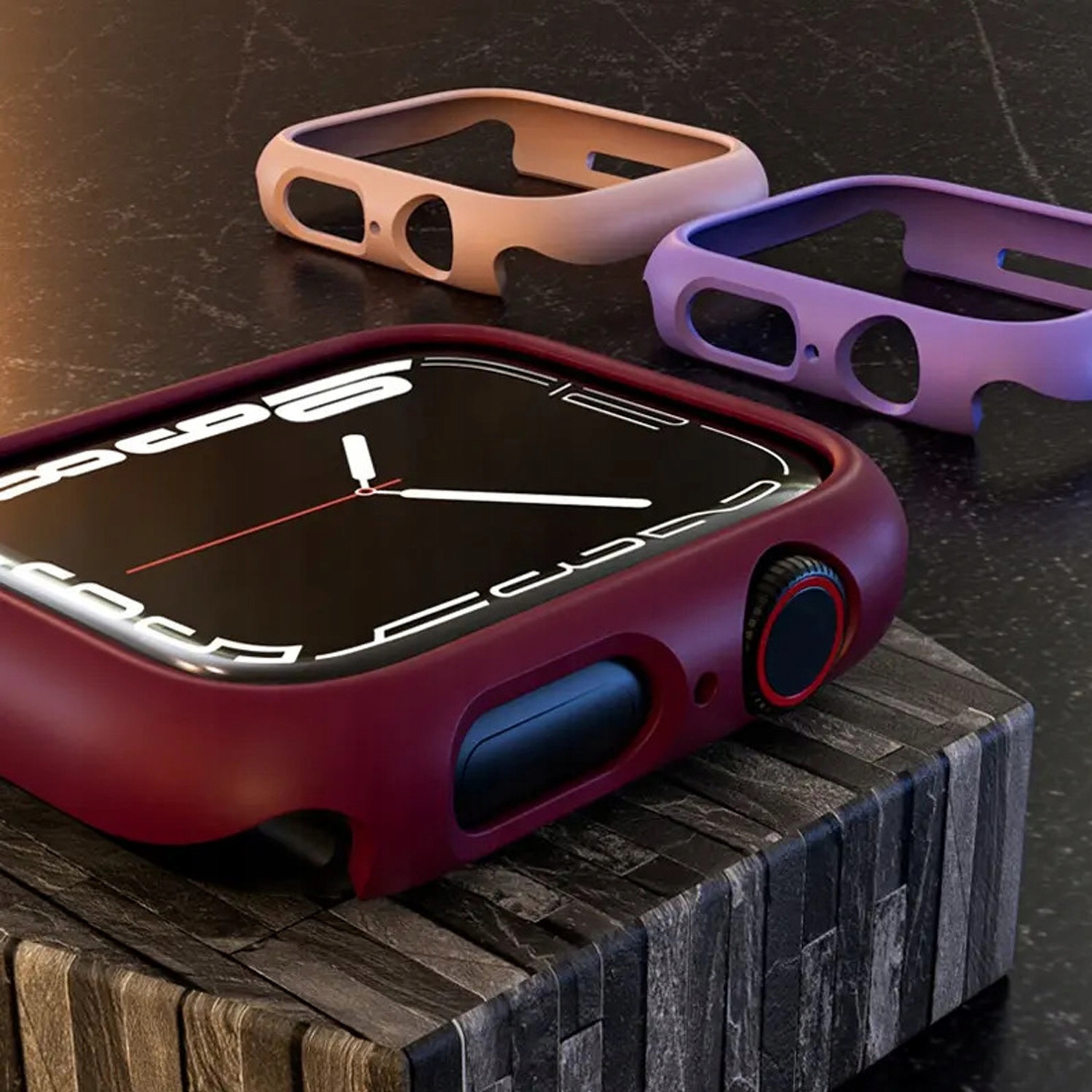 WYTRZYMAŁE ETUI OCHRONNE NA APPLE WATCH 7 8 9 ( 45 MM ) CZARNY Materiał tworzywo sztuczne