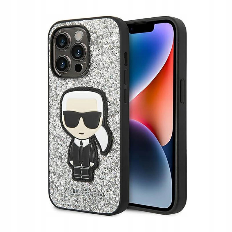 Karl Lagerfeld Glitter Flakes Ikonik Pouzdro pro iPhone 14 Pro Max (stříbrné)