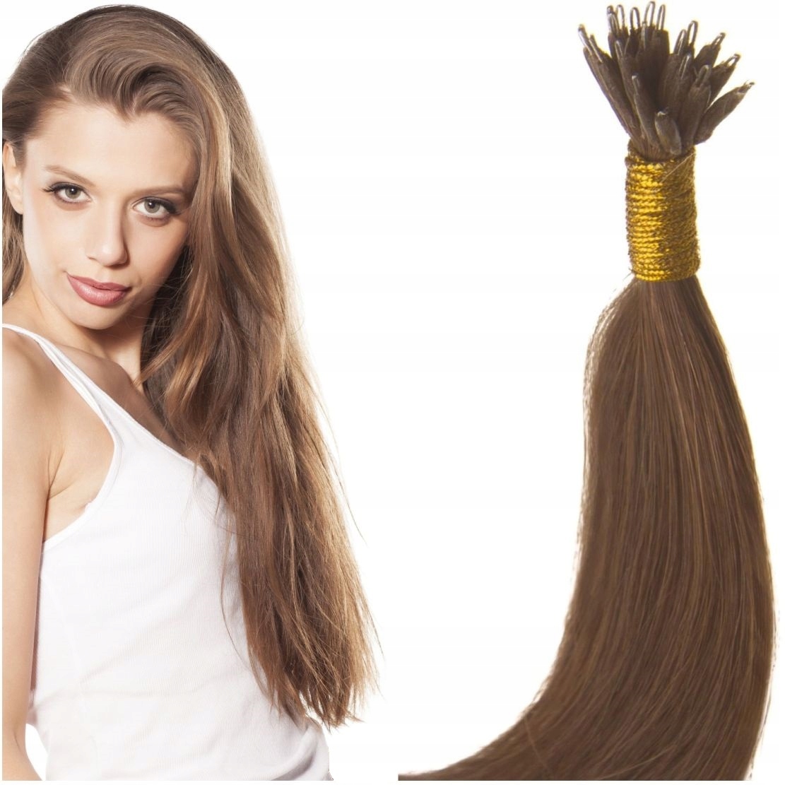 Nanoringy Vlasy 100% Přírodní Pramínky 40 CM přírodní chladný blond 10