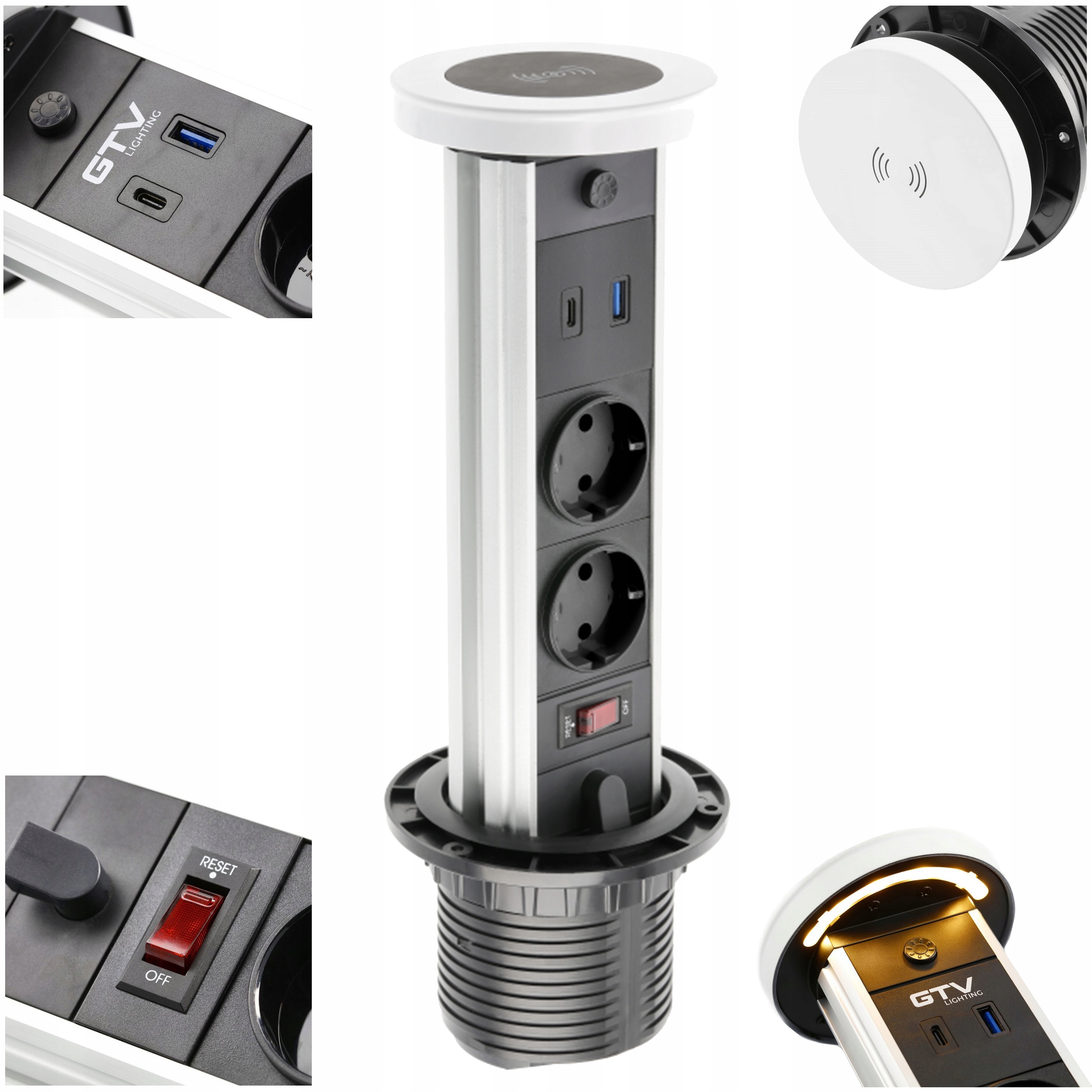 Predlžovač stolový zapustený Camino 8 cm 2xGS