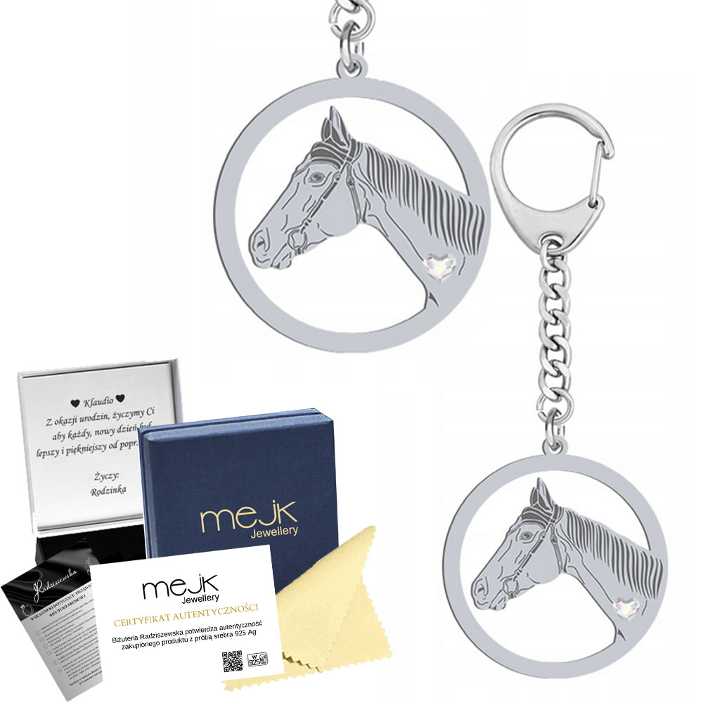 Přívěsek Na Klíče Stříbrný na klíče Kůň plný anglické krve 925 Šperky Gravírování